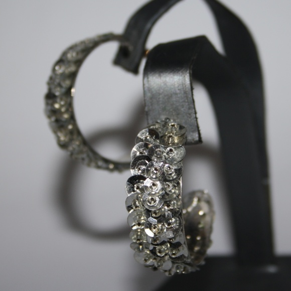 Vintage Jewelry - Vintage silver sequin hoop earrings